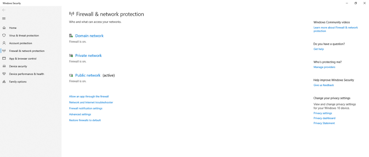 Check Windows Firewall Settings